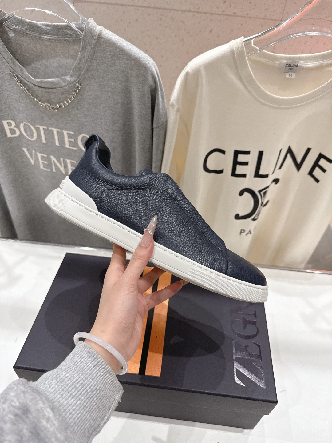 顶级版本 Zegna杰尼亚 2026ss春夏季新品男款奢华一脚蹬小白鞋休闲鞋Triple Stitch 