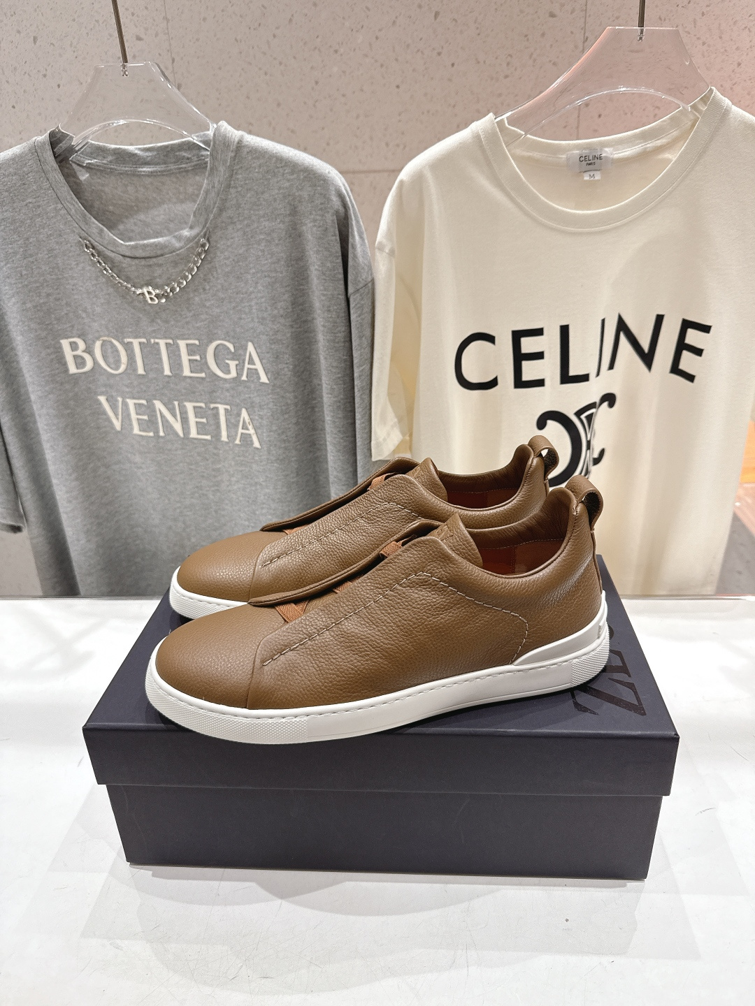 顶级版本 Zegna杰尼亚 2026ss春夏季新品男款奢华一脚蹬小白鞋休闲鞋Triple Stitch 