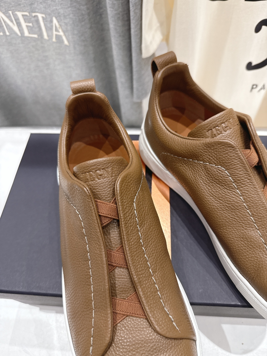 顶级版本 Zegna杰尼亚 2026ss春夏季新品男款奢华一脚蹬小白鞋休闲鞋Triple Stitch 