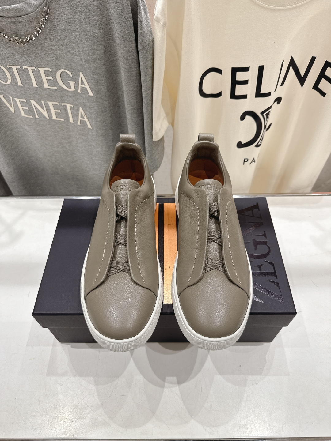 顶级版本 Zegna杰尼亚 2026ss春夏季新品男款奢华一脚蹬小白鞋休闲鞋Triple Stitch 