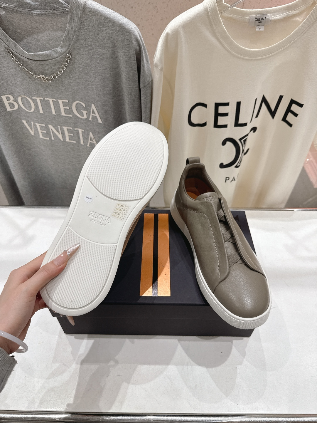 顶级版本 Zegna杰尼亚 2026ss春夏季新品男款奢华一脚蹬小白鞋休闲鞋Triple Stitch 