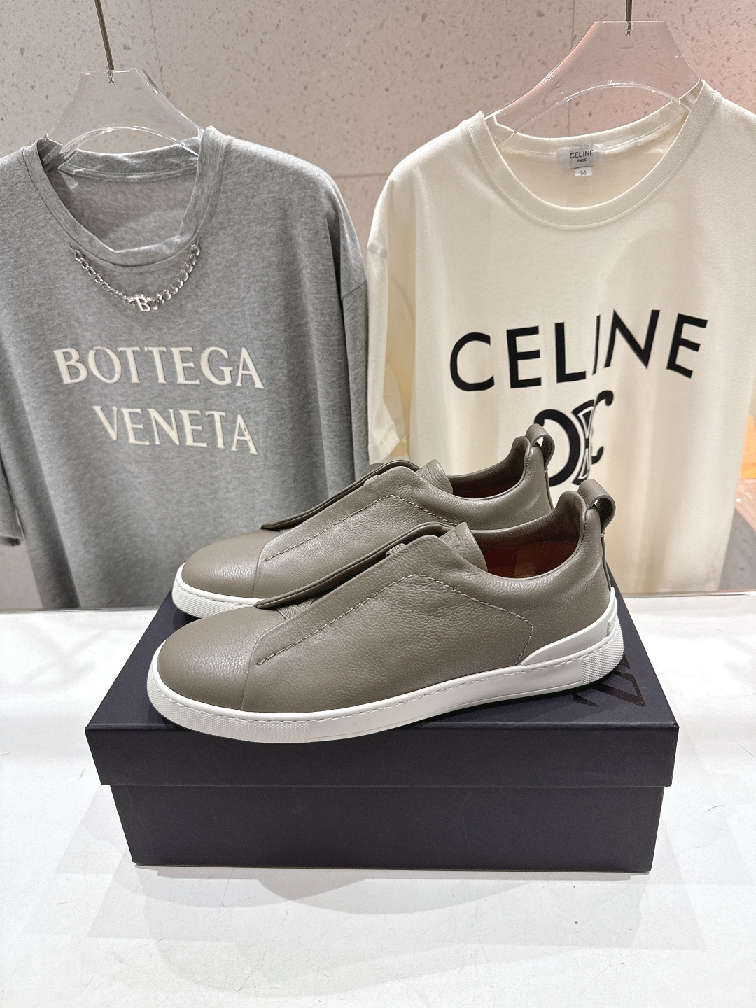 顶级版本 Zegna杰尼亚 2026ss春夏季新品男款奢华一脚蹬小白鞋休闲鞋Triple Stitch 