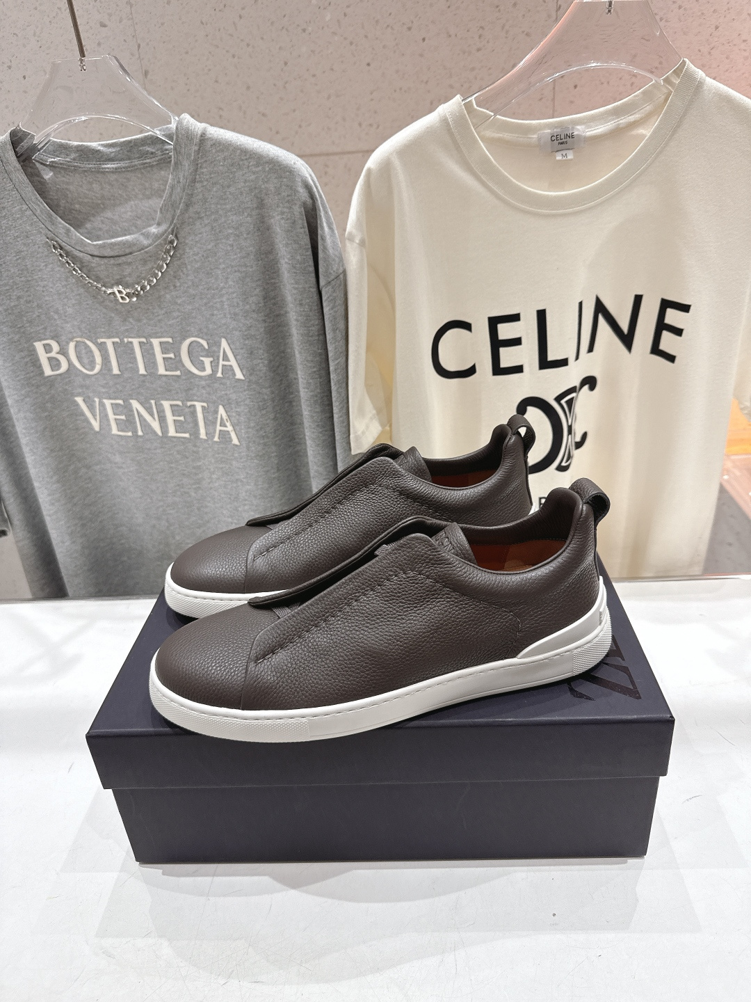 顶级版本 Zegna杰尼亚 2026ss春夏季新品男款奢华一脚蹬小白鞋休闲鞋Triple Stitch 