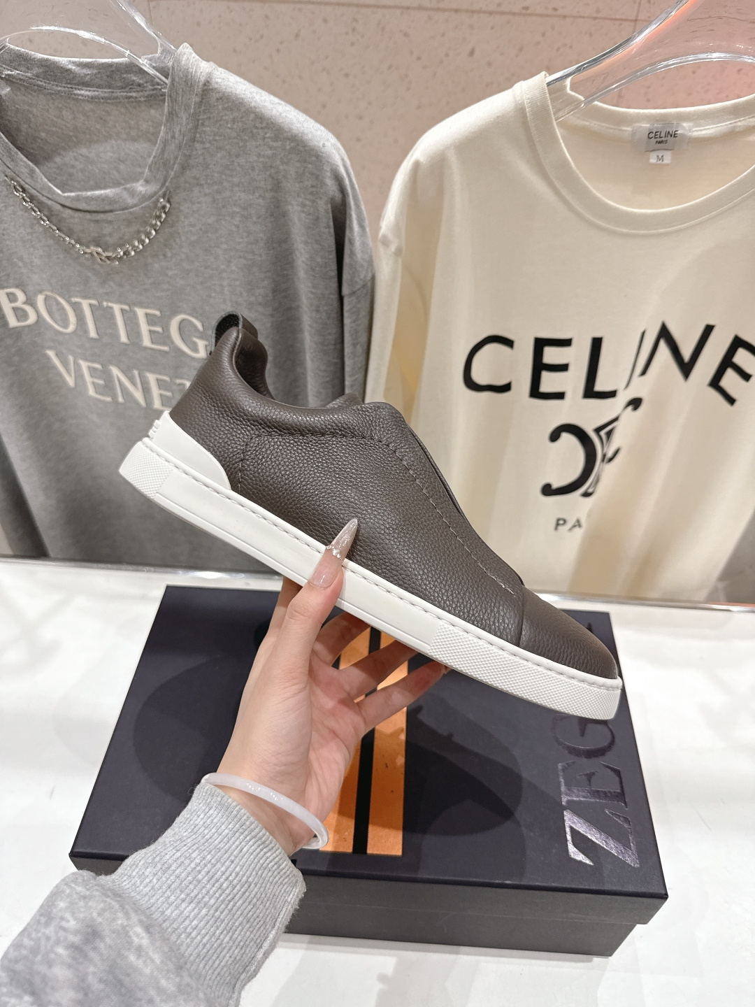 顶级版本 Zegna杰尼亚 2026ss春夏季新品男款奢华一脚蹬小白鞋休闲鞋Triple Stitch 