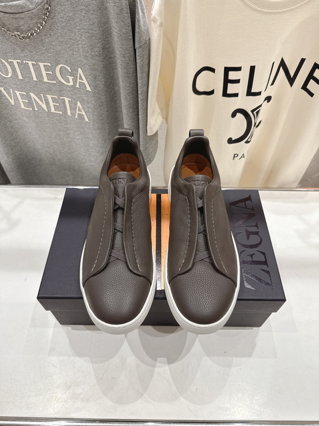 顶级版本 Zegna杰尼亚 2026ss春夏季新品男款奢华一脚蹬小白鞋休闲鞋Triple Stitch 