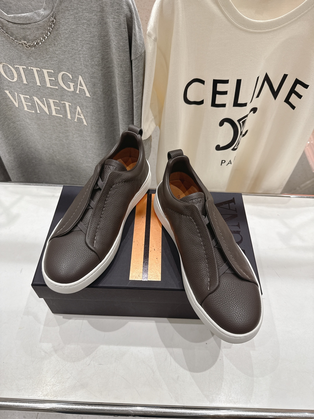 顶级版本 Zegna杰尼亚 2026ss春夏季新品男款奢华一脚蹬小白鞋休闲鞋Triple Stitch 