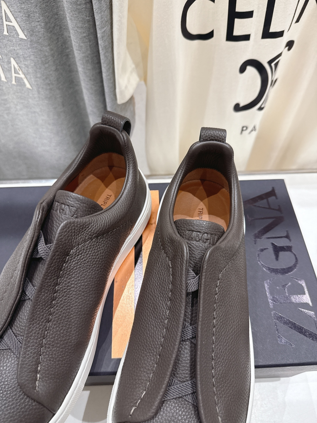 顶级版本 Zegna杰尼亚 2026ss春夏季新品男款奢华一脚蹬小白鞋休闲鞋Triple Stitch 