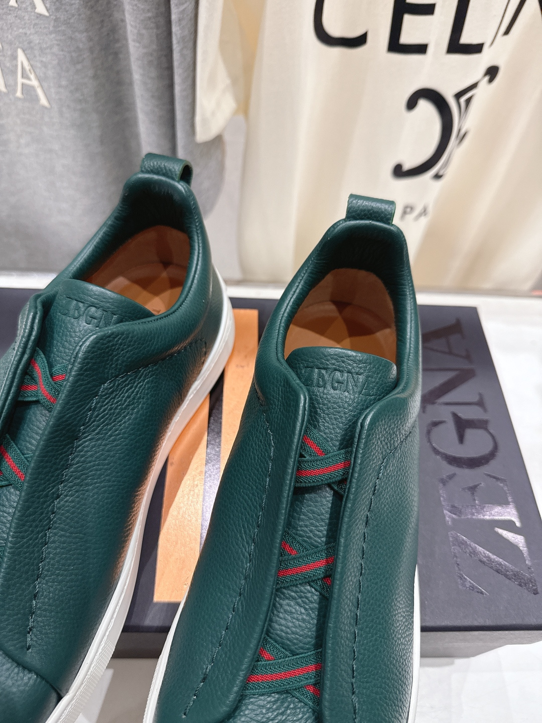 顶级版本 Zegna杰尼亚 2026ss春夏季新品男款奢华一脚蹬小白鞋休闲鞋Triple Stitch 