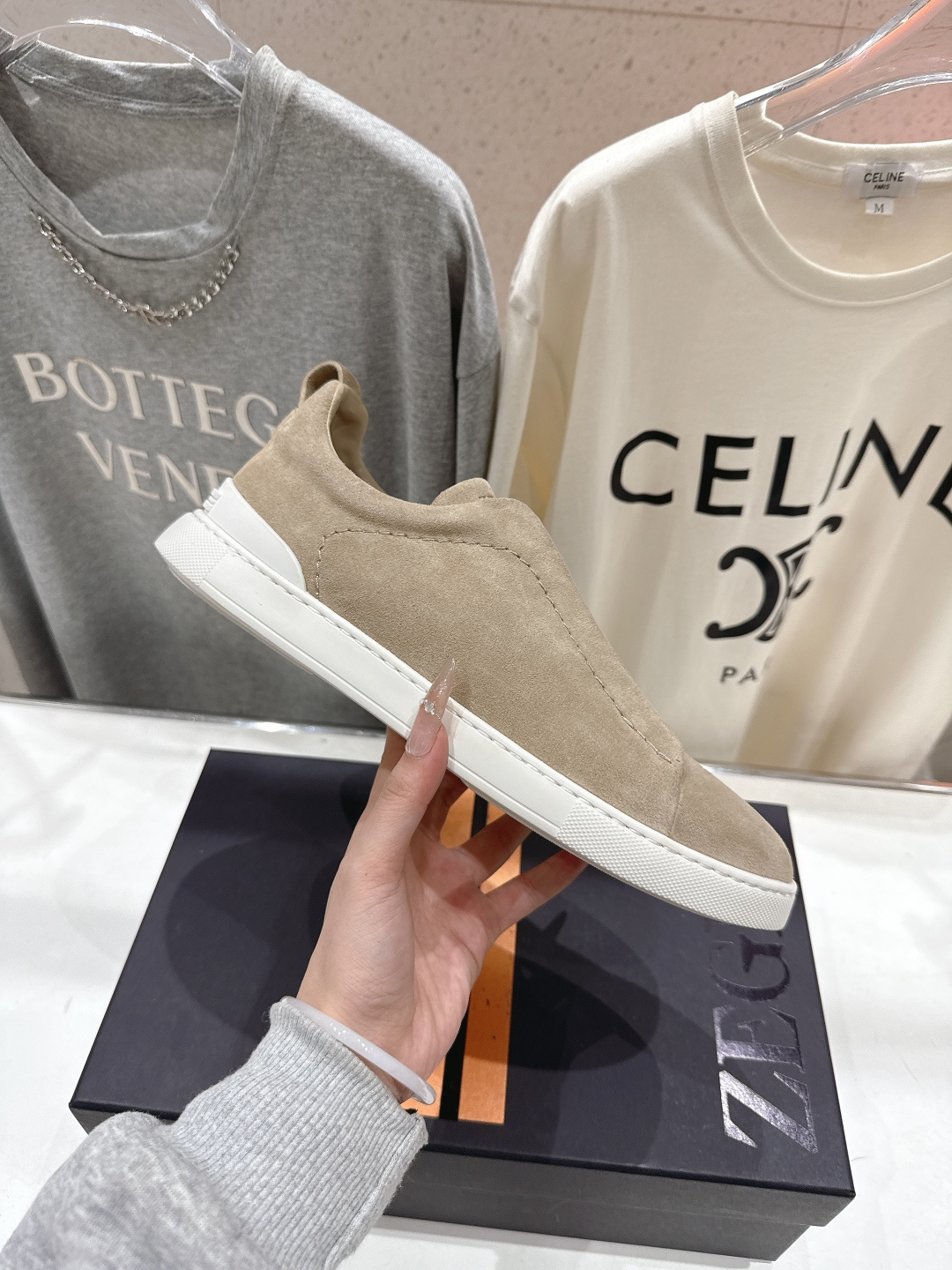 顶级版本 Zegna杰尼亚 2026ss春夏季新品男款奢华一脚蹬小白鞋休闲鞋Triple Stitch 