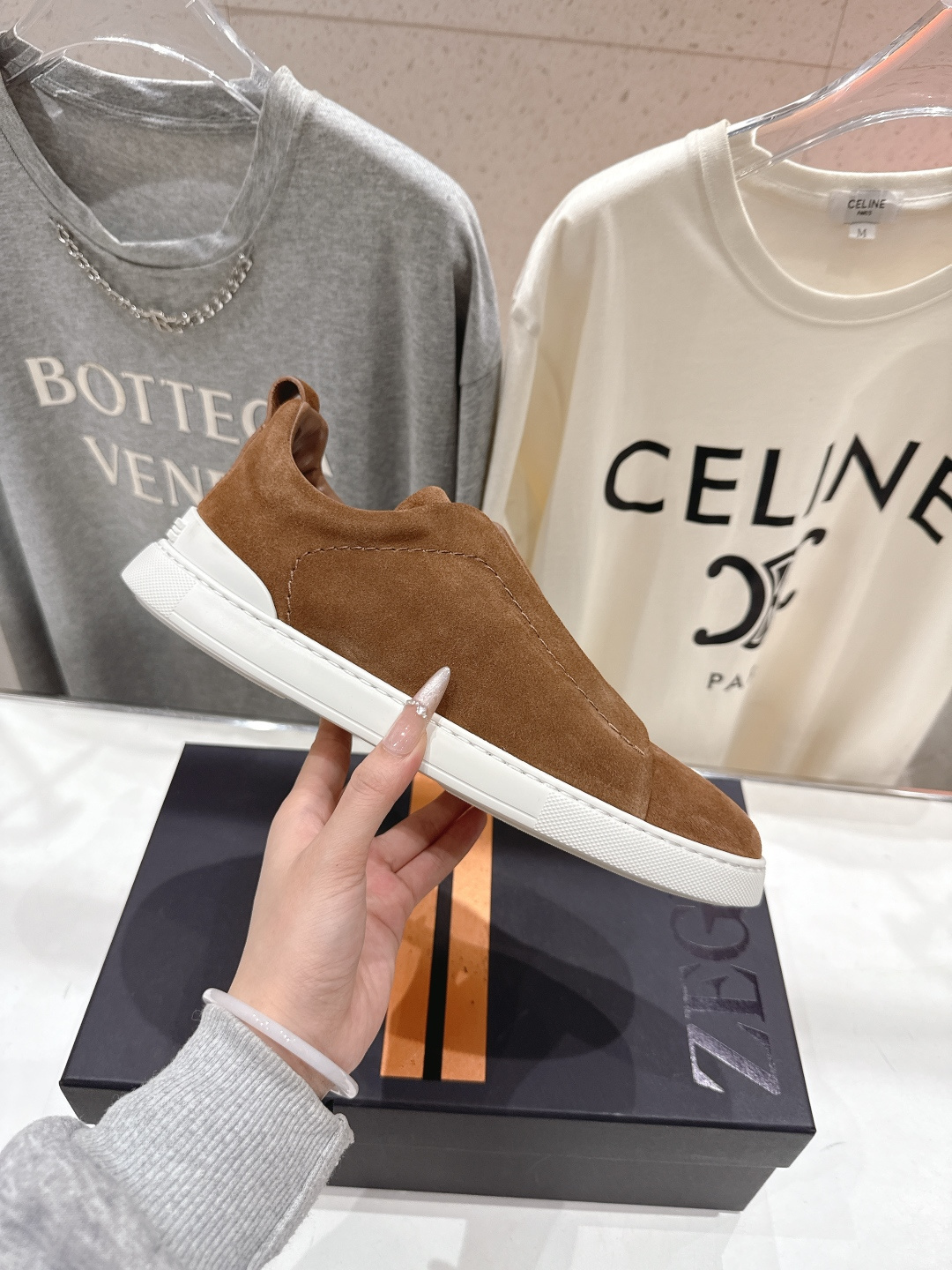 顶级版本 Zegna杰尼亚 2026ss春夏季新品男款奢华一脚蹬小白鞋休闲鞋Triple Stitch 