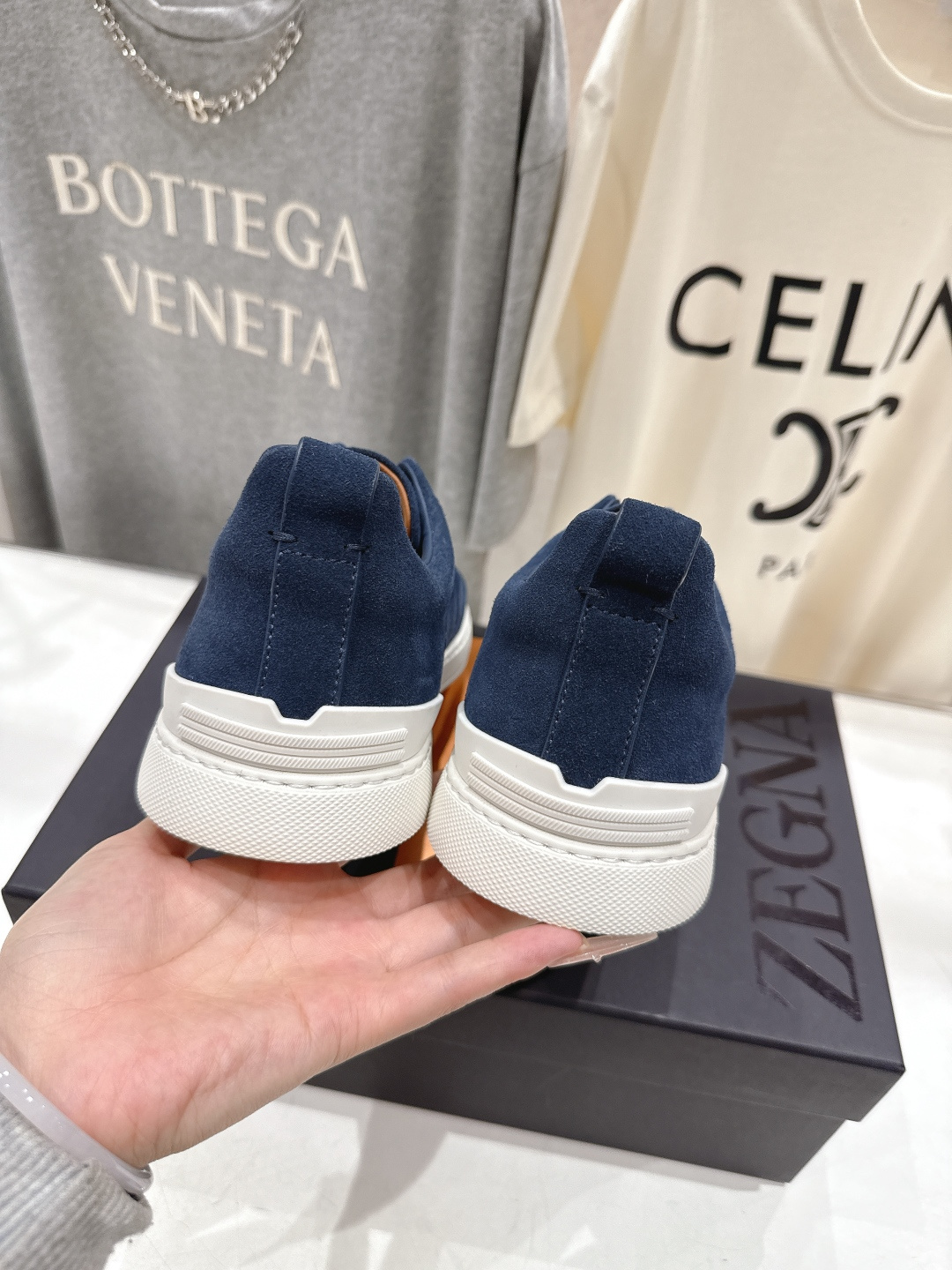 顶级版本 Zegna杰尼亚 2026ss春夏季新品男款奢华一脚蹬小白鞋休闲鞋Triple Stitch 