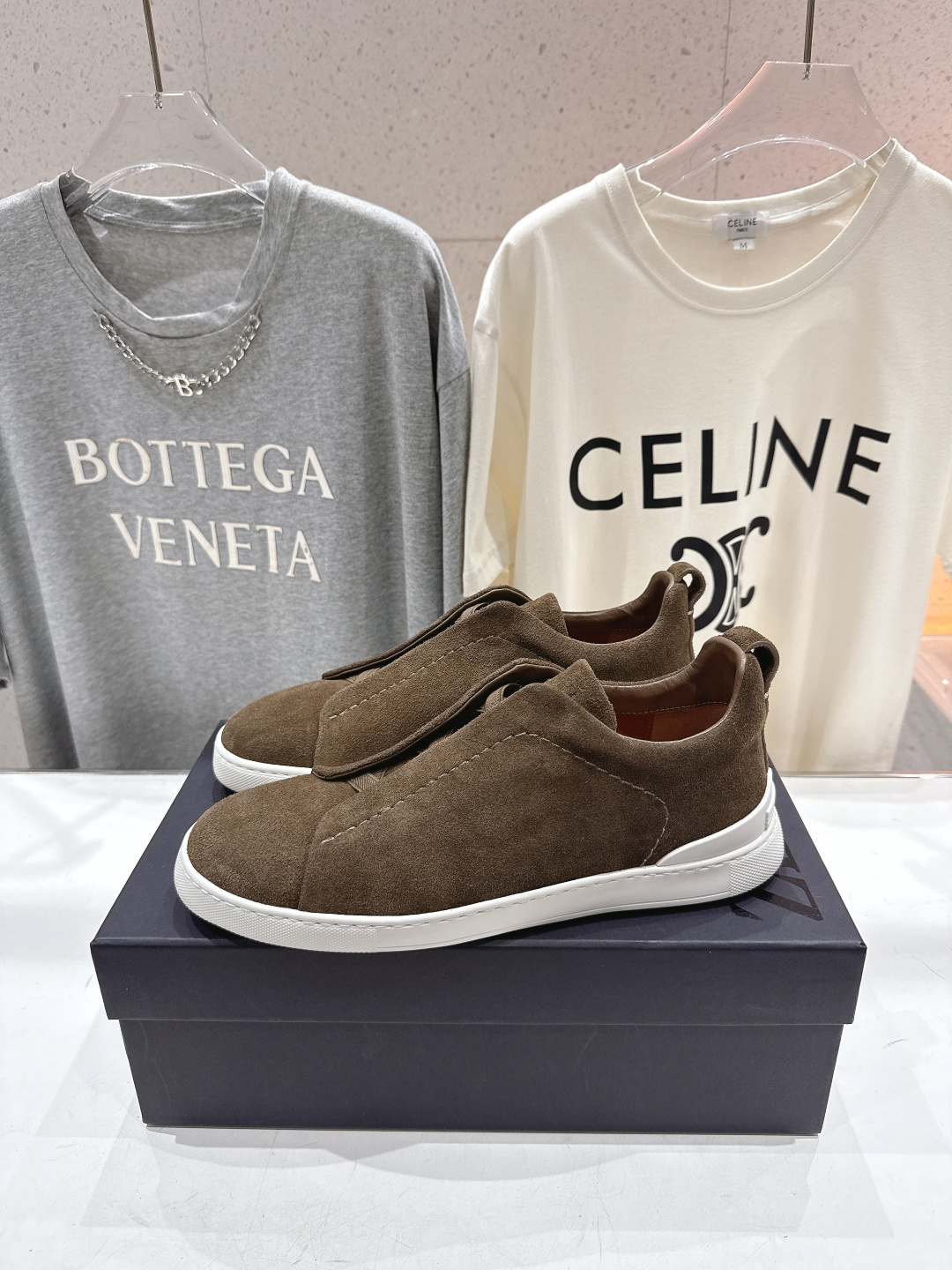 顶级版本 Zegna杰尼亚 2026ss春夏季新品男款奢华一脚蹬小白鞋休闲鞋Triple Stitch 