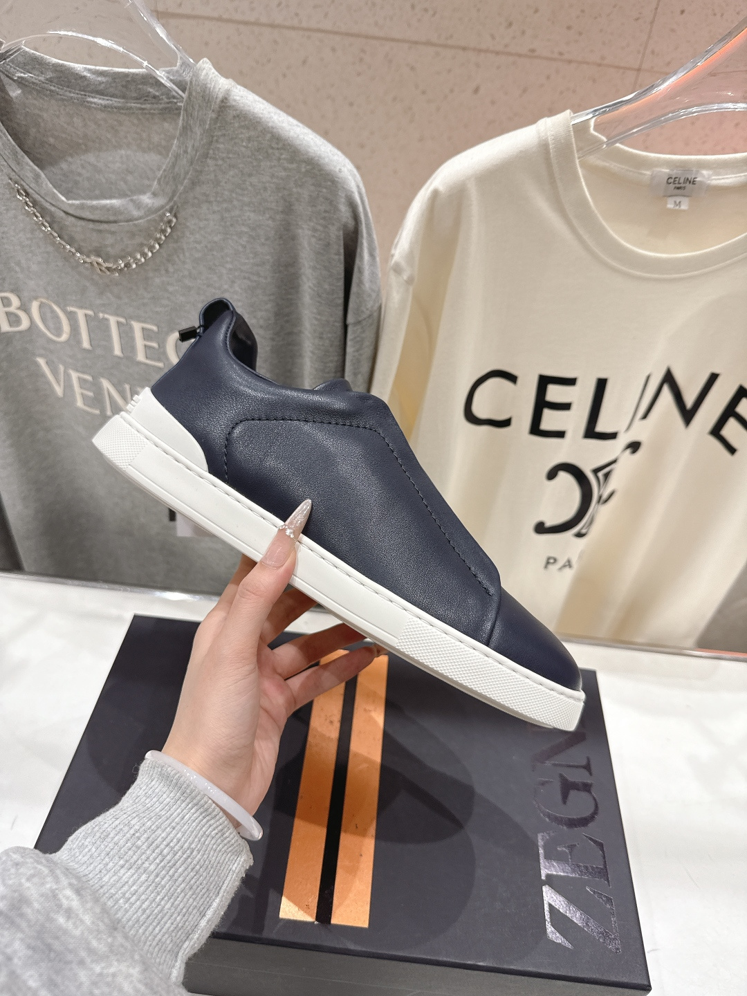 顶级版本 Zegna杰尼亚 2026ss春夏季新品男款奢华一脚蹬小白鞋休闲鞋Triple Stitch 