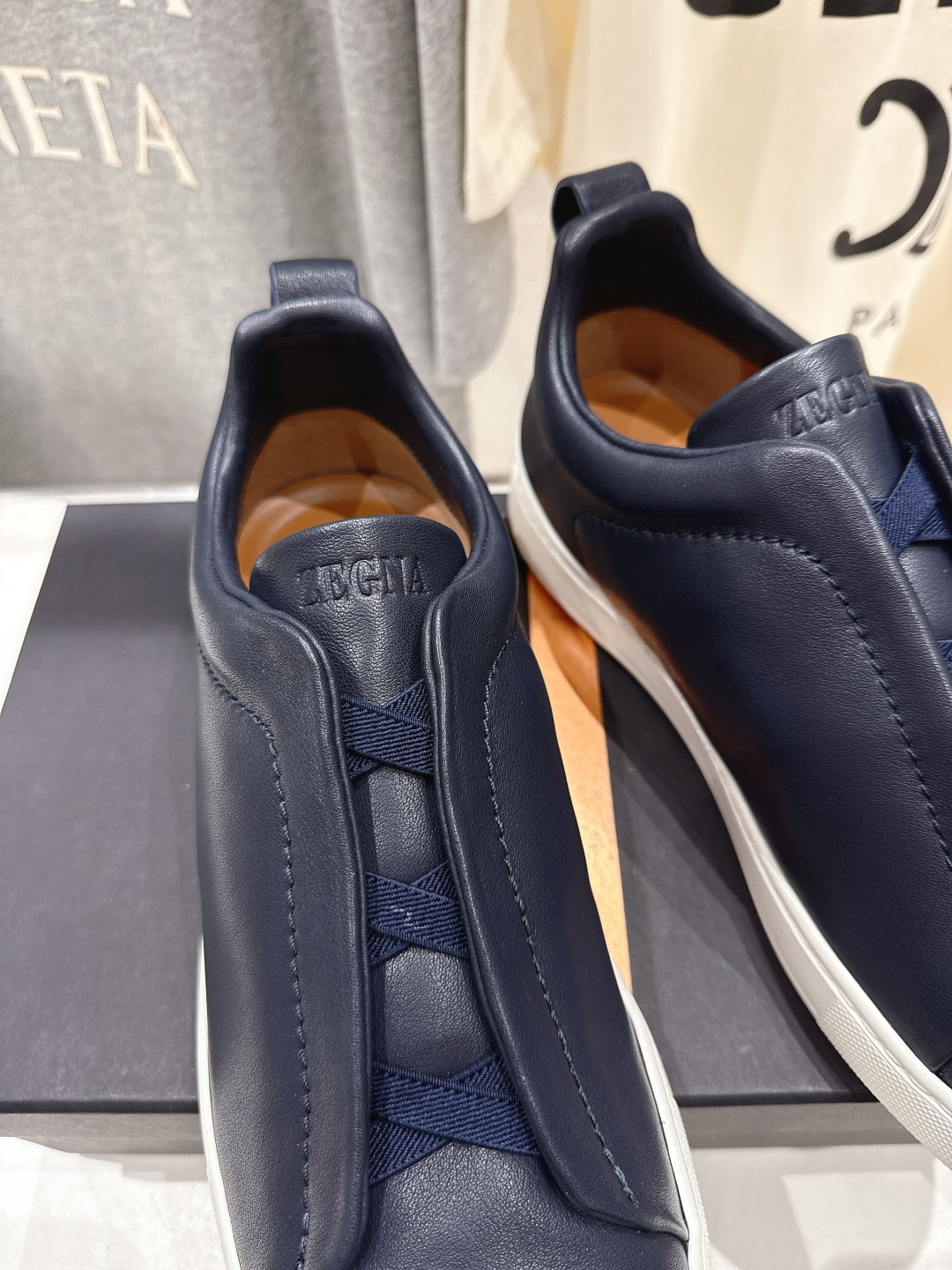 顶级版本 Zegna杰尼亚 2026ss春夏季新品男款奢华一脚蹬小白鞋休闲鞋Triple Stitch 