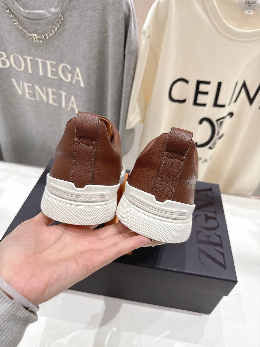 顶级版本 Zegna杰尼亚 2026ss春夏季新品男款奢华一脚蹬小白鞋休闲鞋Triple Stitch 