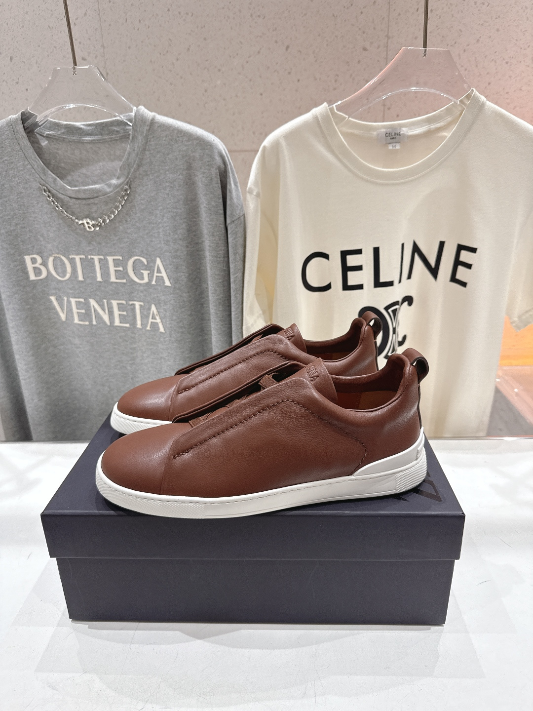 顶级版本 Zegna杰尼亚 2026ss春夏季新品男款奢华一脚蹬小白鞋休闲鞋Triple Stitch 