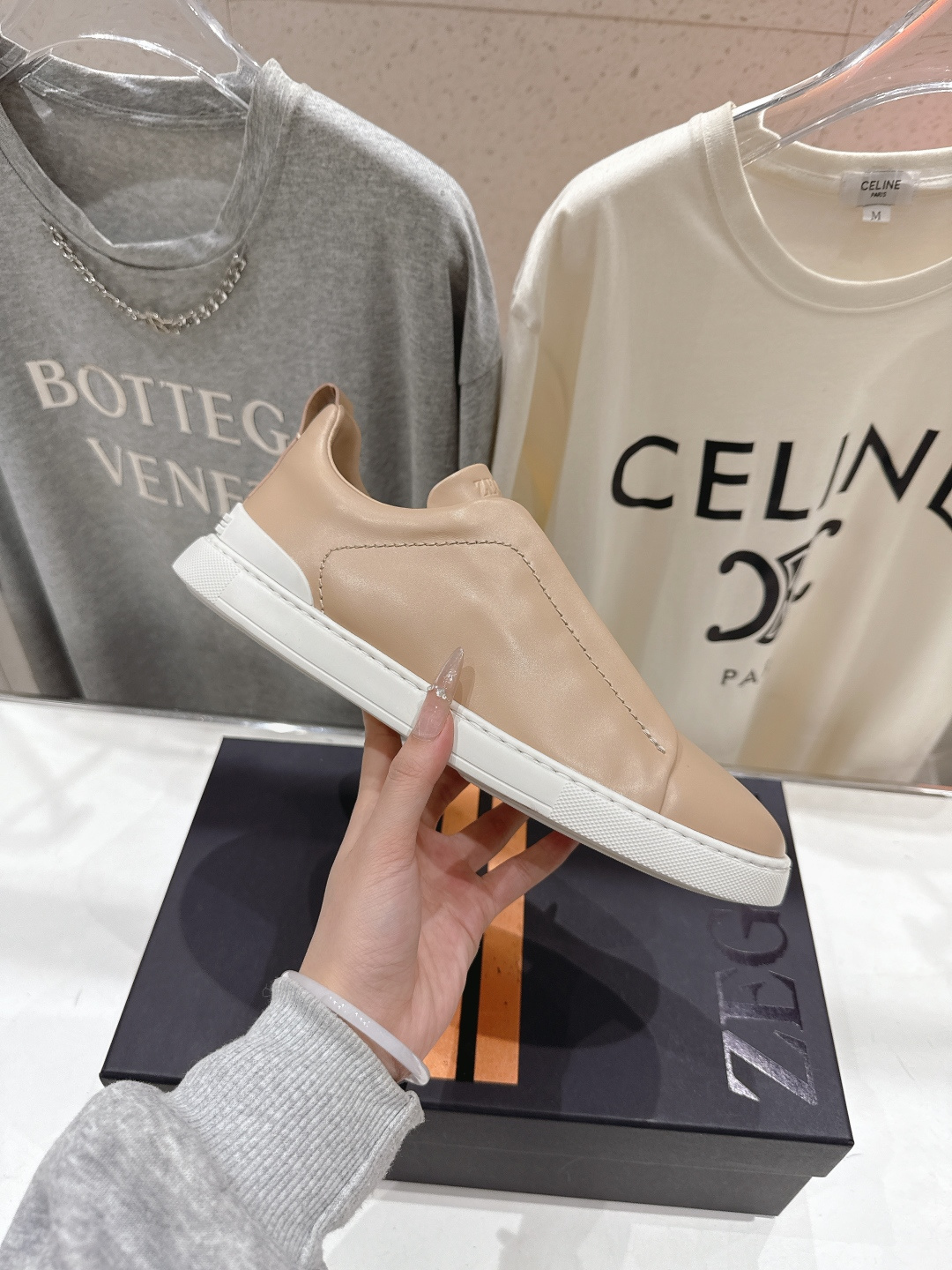 顶级版本 Zegna杰尼亚 2026ss春夏季新品男款奢华一脚蹬小白鞋休闲鞋Triple Stitch 