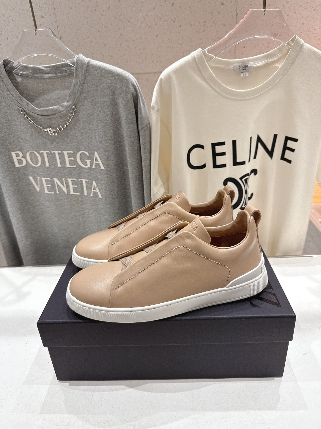 顶级版本 Zegna杰尼亚 2026ss春夏季新品男款奢华一脚蹬小白鞋休闲鞋Triple Stitch 