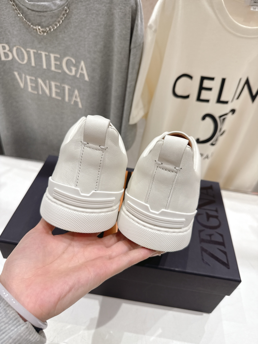 顶级版本 Zegna杰尼亚 2026ss春夏季新品男款奢华一脚蹬小白鞋休闲鞋Triple Stitch 