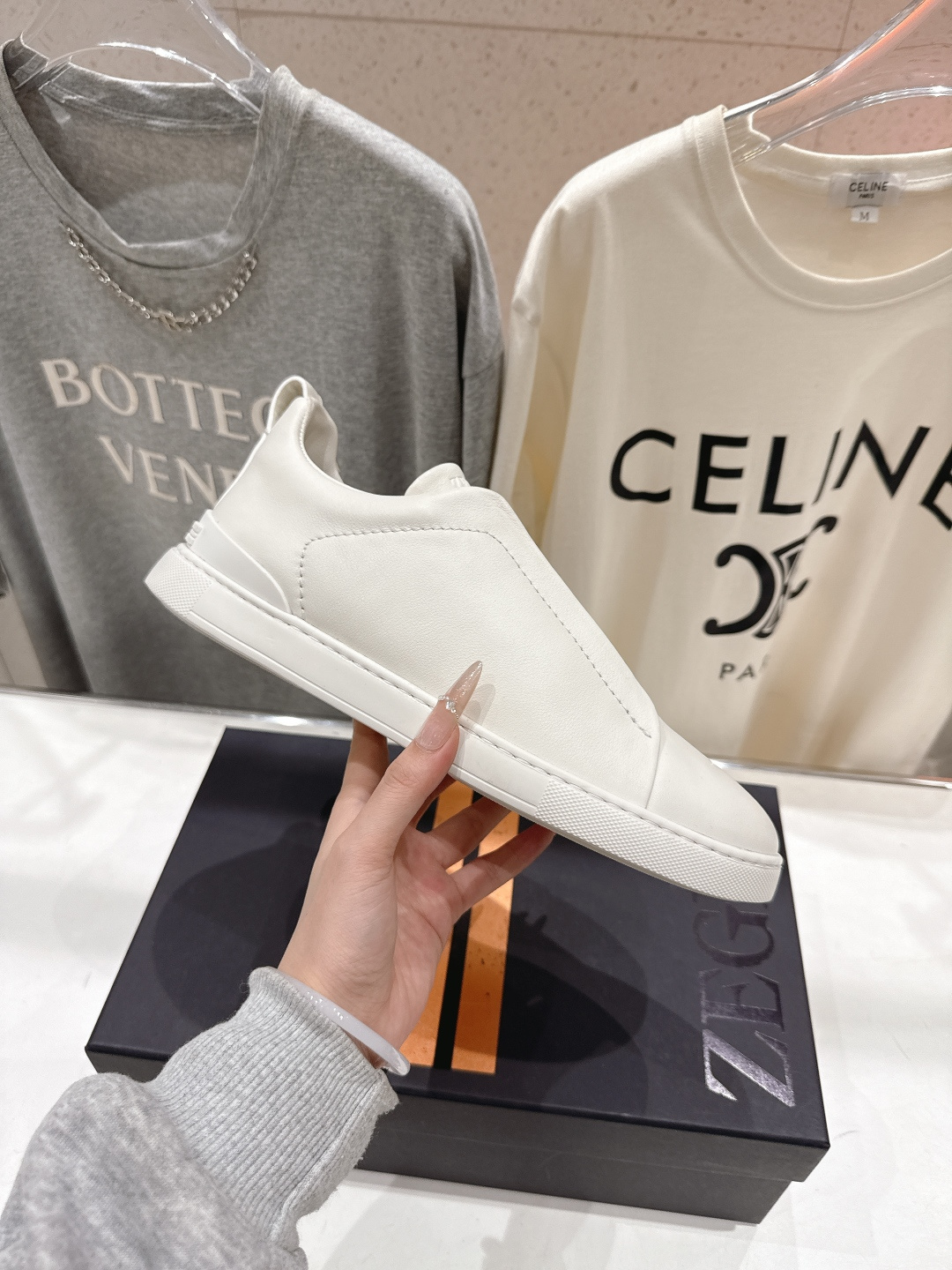 顶级版本 Zegna杰尼亚 2026ss春夏季新品男款奢华一脚蹬小白鞋休闲鞋Triple Stitch 