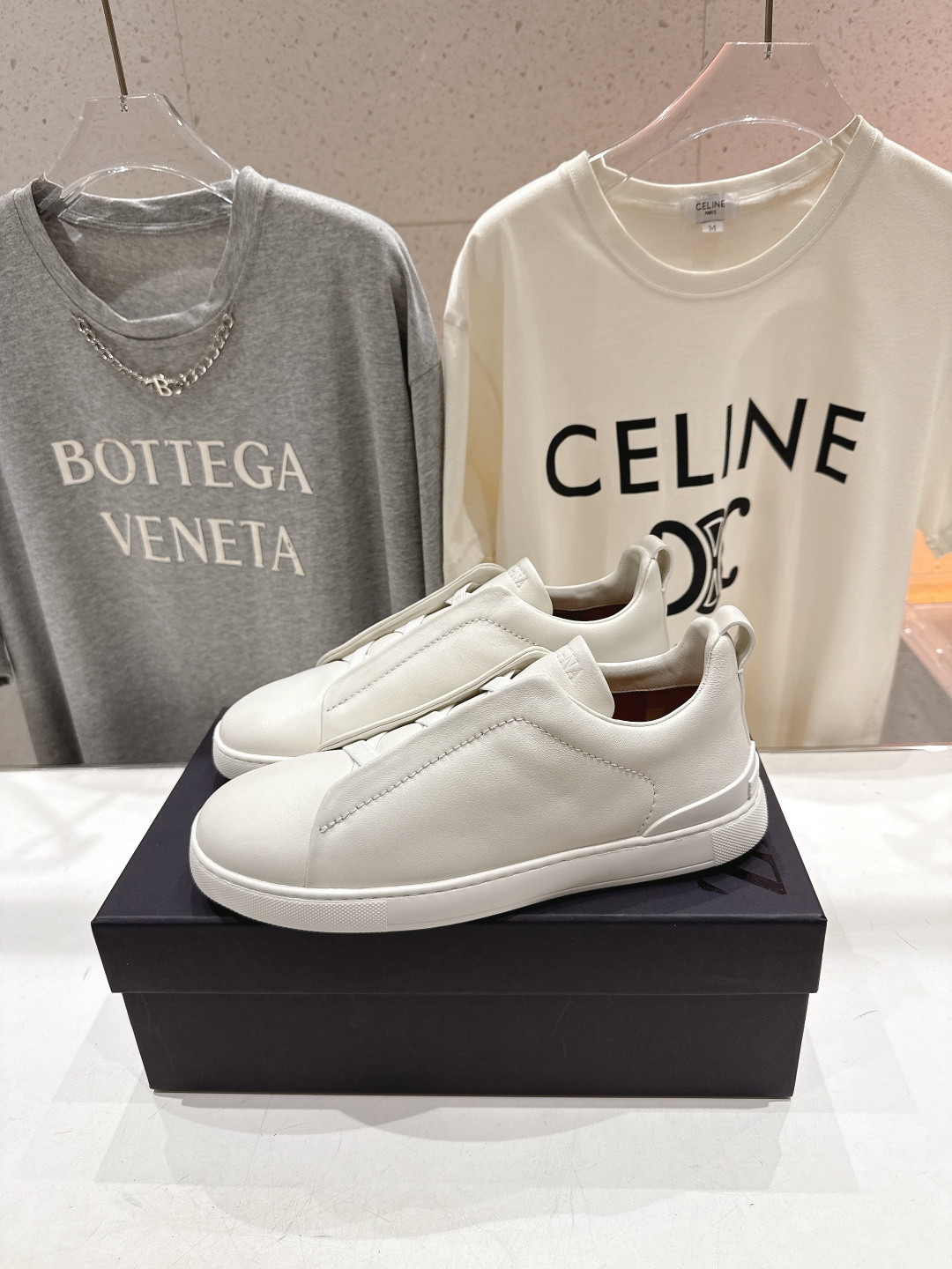 顶级版本 Zegna杰尼亚 2026ss春夏季新品男款奢华一脚蹬小白鞋休闲鞋Triple Stitch 