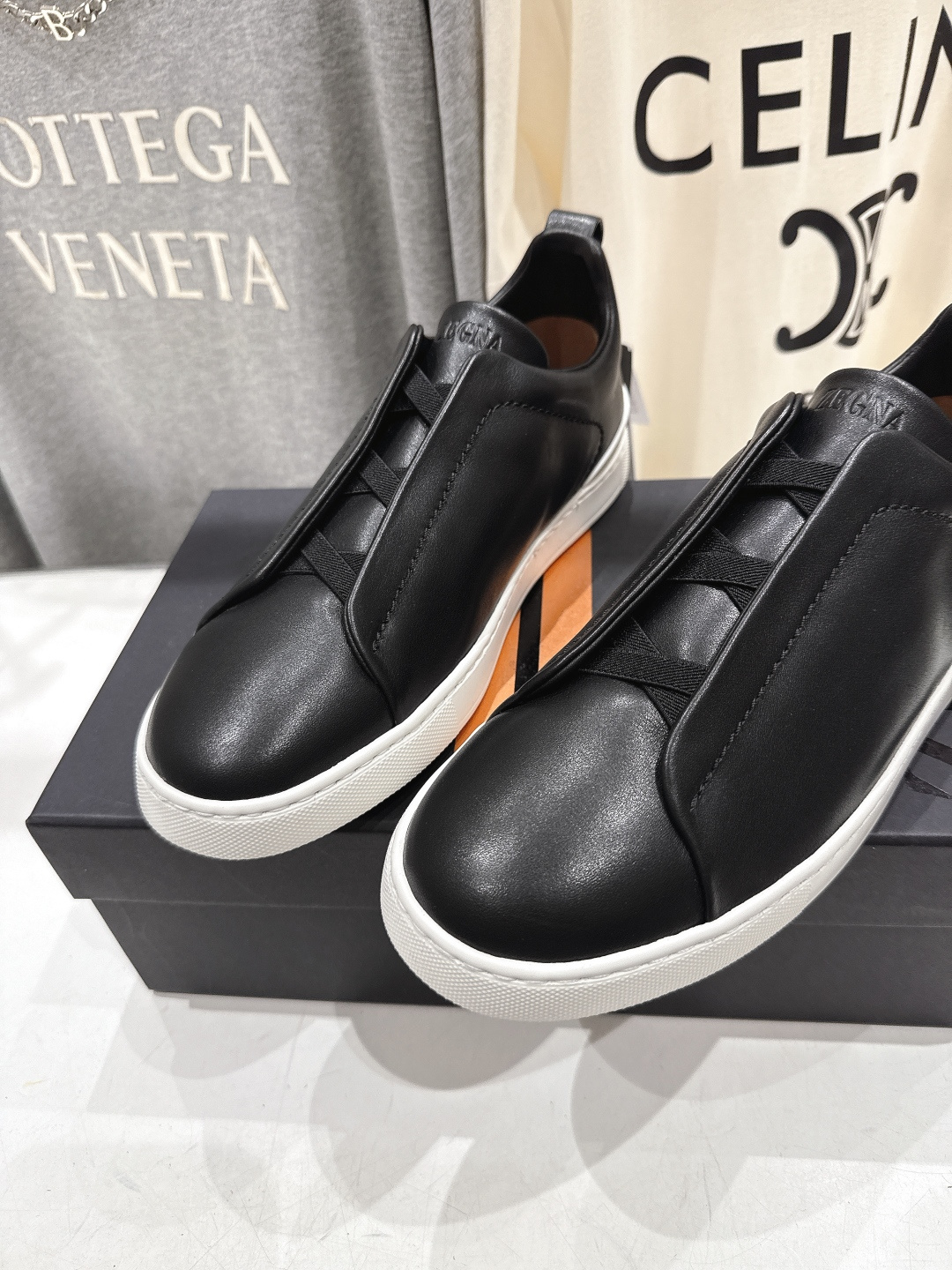 顶级版本 Zegna杰尼亚 2026ss春夏季新品男款奢华一脚蹬小白鞋休闲鞋Triple Stitch 