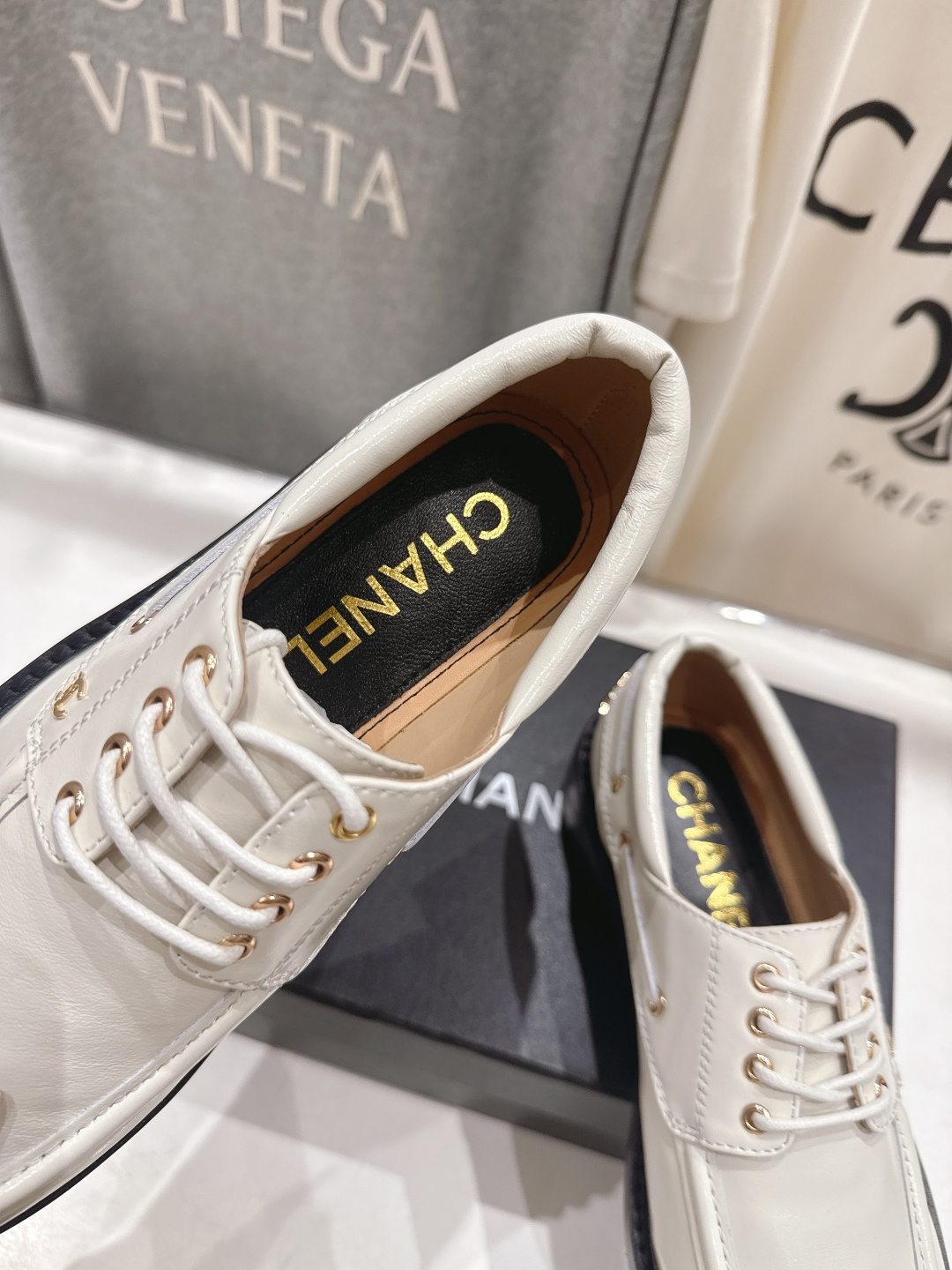 高版本出厂 Chanel* 香奈儿F032 小香2026ss春夏新款厚底系带乐福鞋单鞋小皮鞋原版1:1打