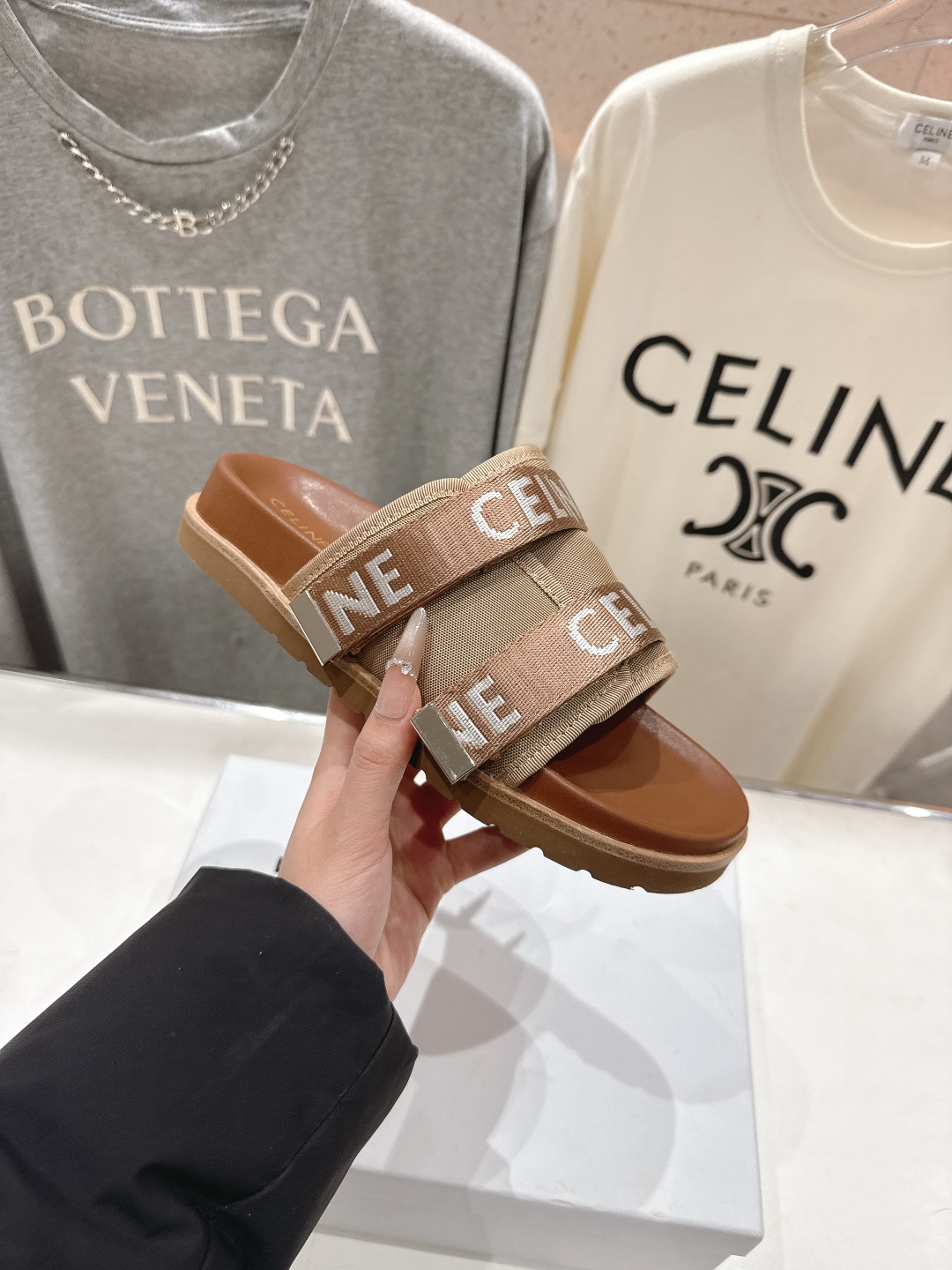 高版本出厂 Celine*塞琳F035 2026ss春夏新款勃肯半托魔术贴凉拖鞋高级感十足网红ins种草