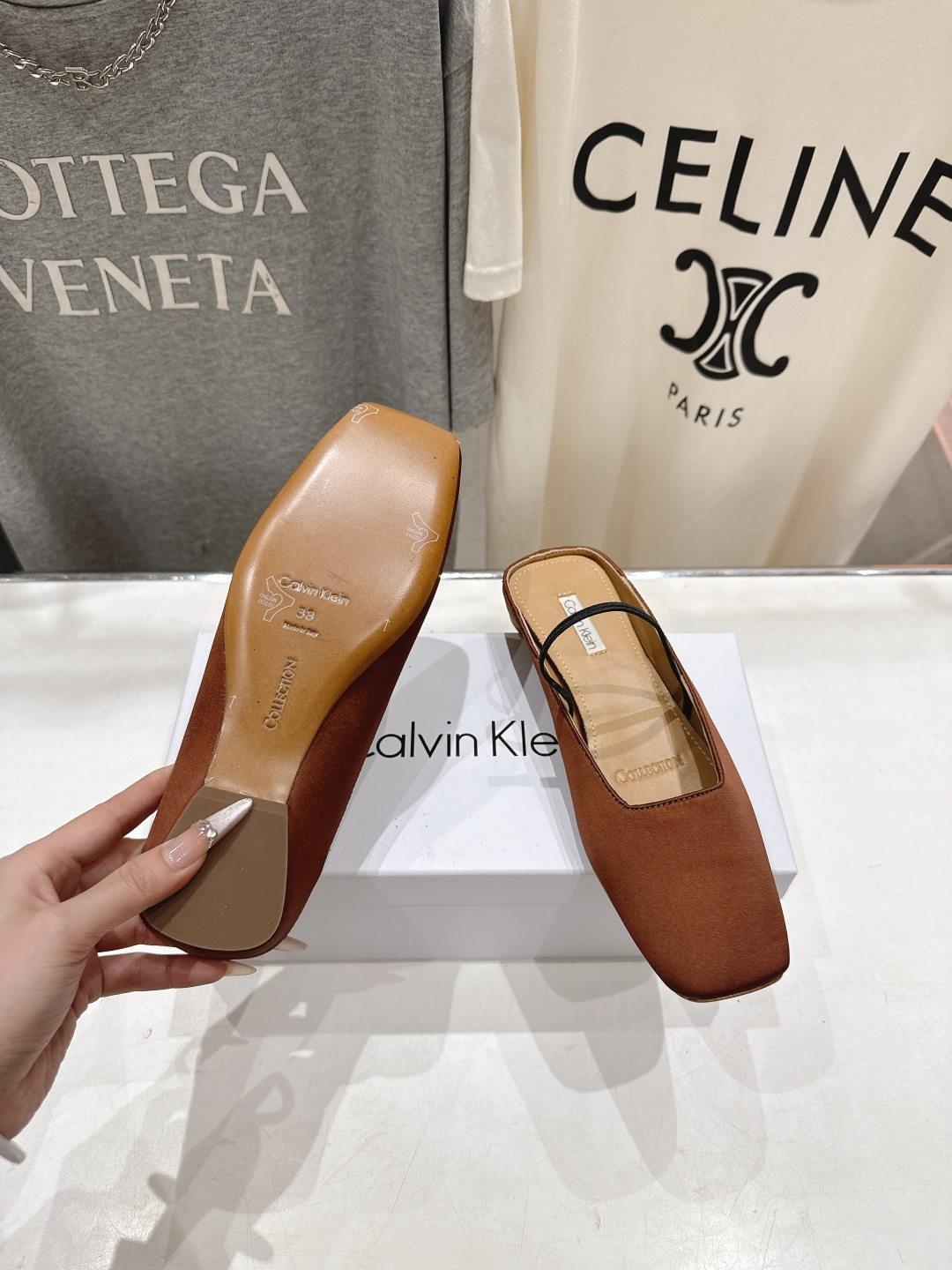 高版本出厂CalvinKlein Collection CK 26ss new F028方头平底鞋半包拖