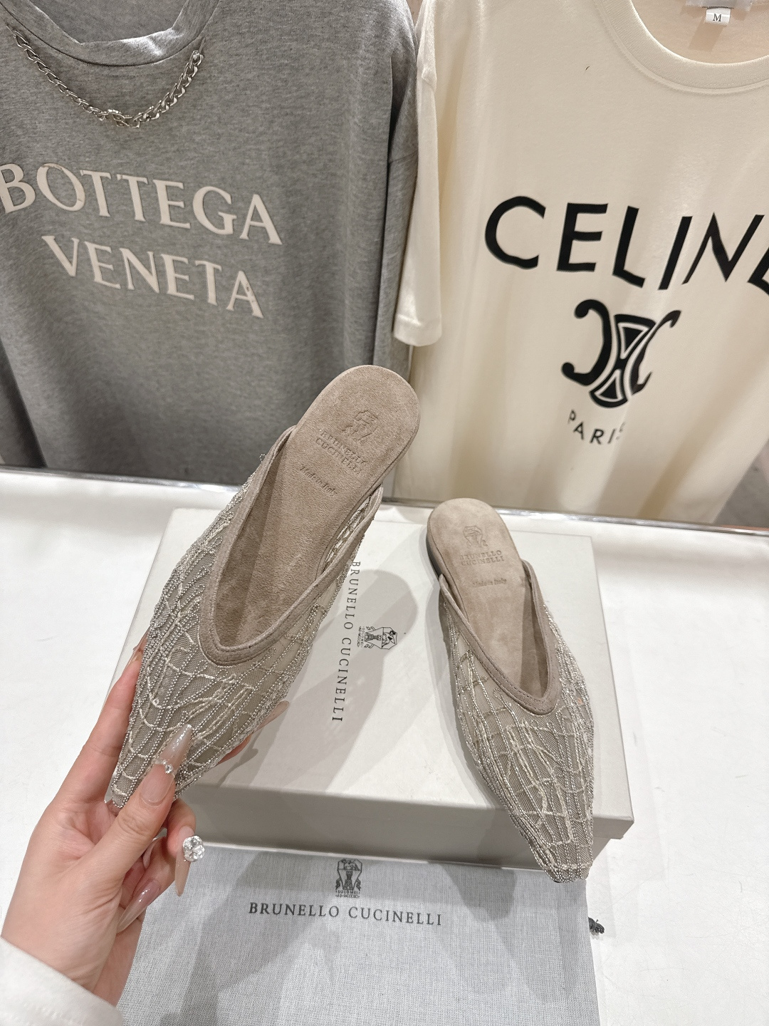 高版本出厂 Brunello Cucinelli 新款BC尖头时装鞋平底鞋半包拖鞋穆勒鞋BC是意大利知名