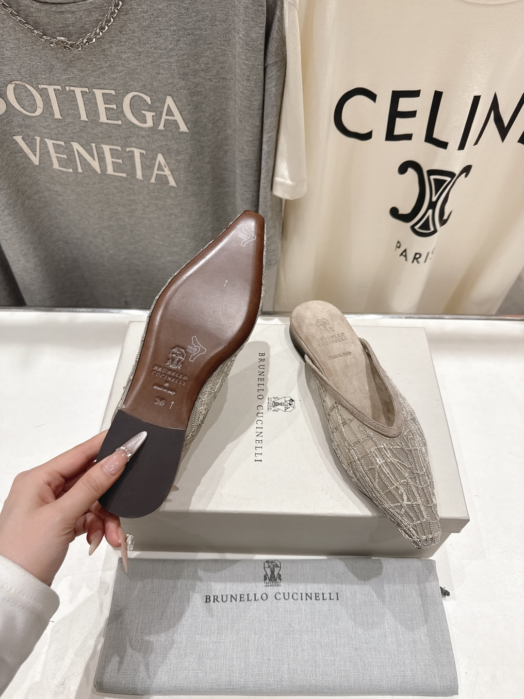 高版本出厂 Brunello Cucinelli 新款BC尖头时装鞋平底鞋半包拖鞋穆勒鞋BC是意大利知名