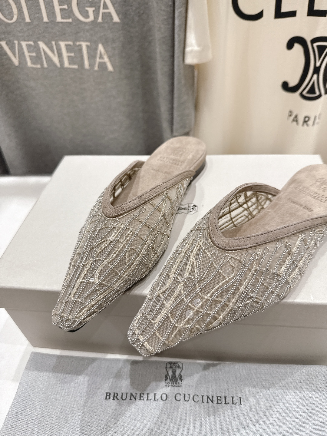 高版本出厂 Brunello Cucinelli 新款BC尖头时装鞋平底鞋半包拖鞋穆勒鞋BC是意大利知名