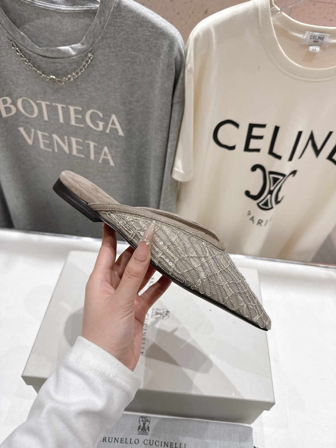 高版本出厂 Brunello Cucinelli 新款BC尖头时装鞋平底鞋半包拖鞋穆勒鞋BC是意大利知名