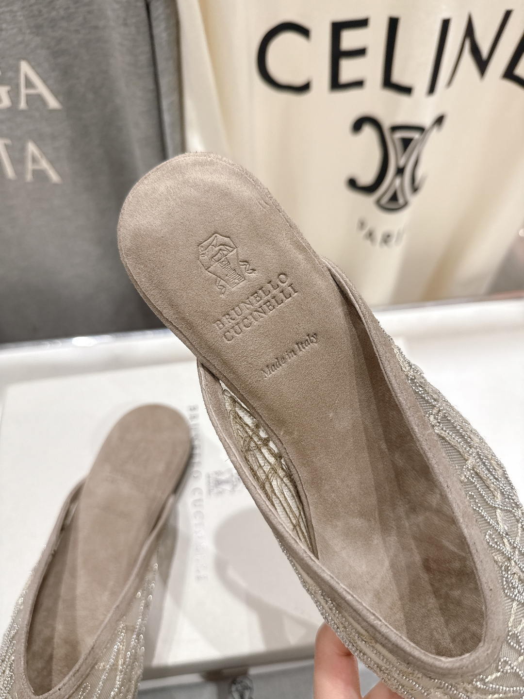 高版本出厂 Brunello Cucinelli 新款BC尖头时装鞋平底鞋半包拖鞋穆勒鞋BC是意大利知名