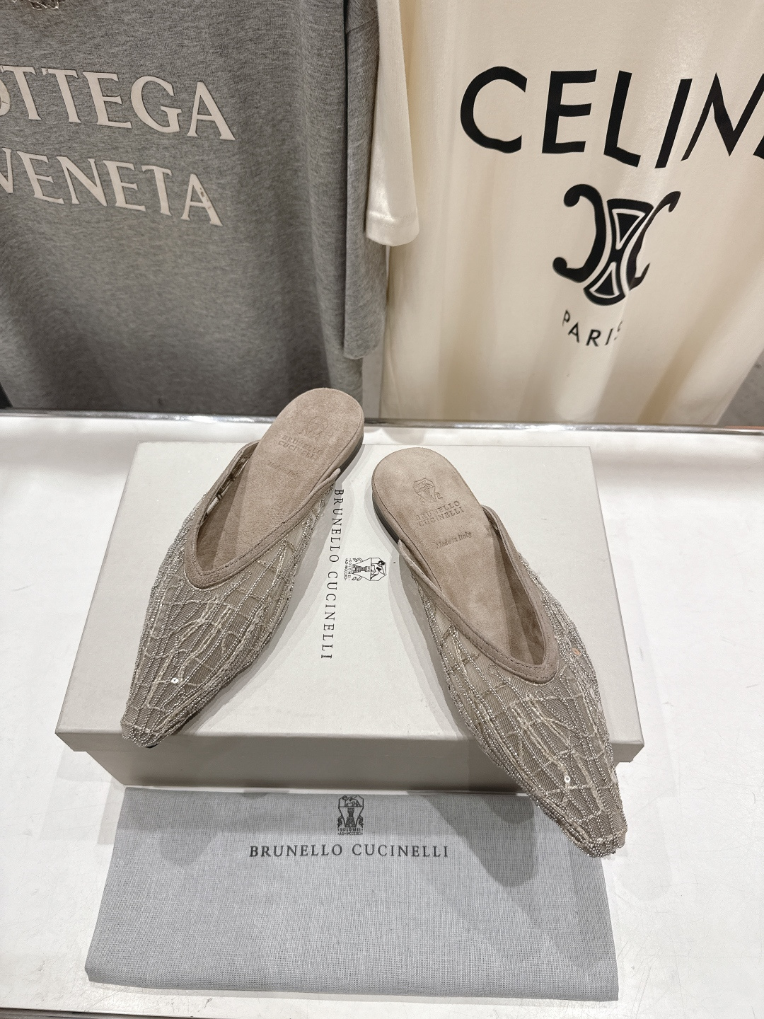 高版本出厂 Brunello Cucinelli 新款BC尖头时装鞋平底鞋半包拖鞋穆勒鞋BC是意大利知名