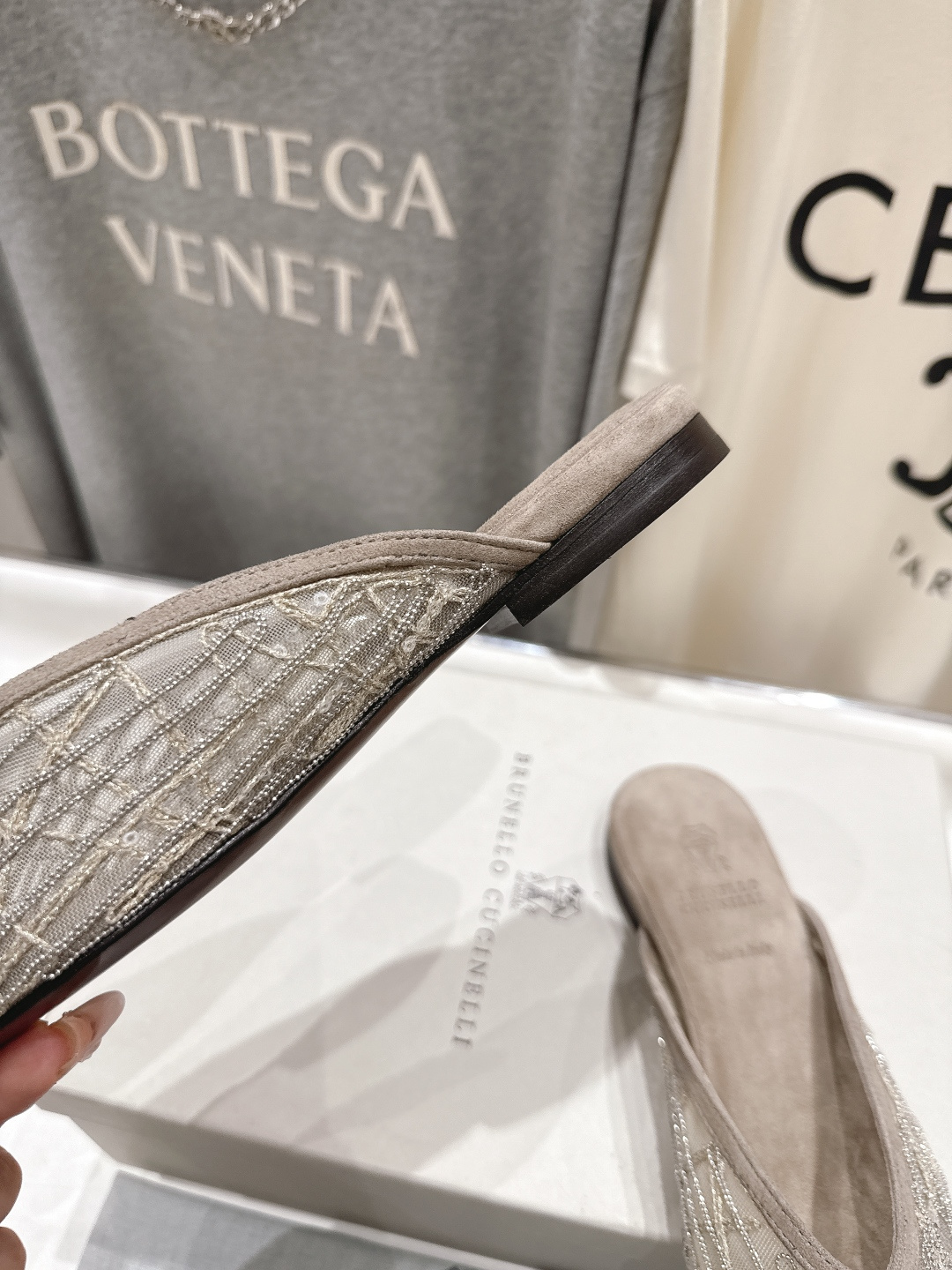 高版本出厂 Brunello Cucinelli 新款BC尖头时装鞋平底鞋半包拖鞋穆勒鞋BC是意大利知名