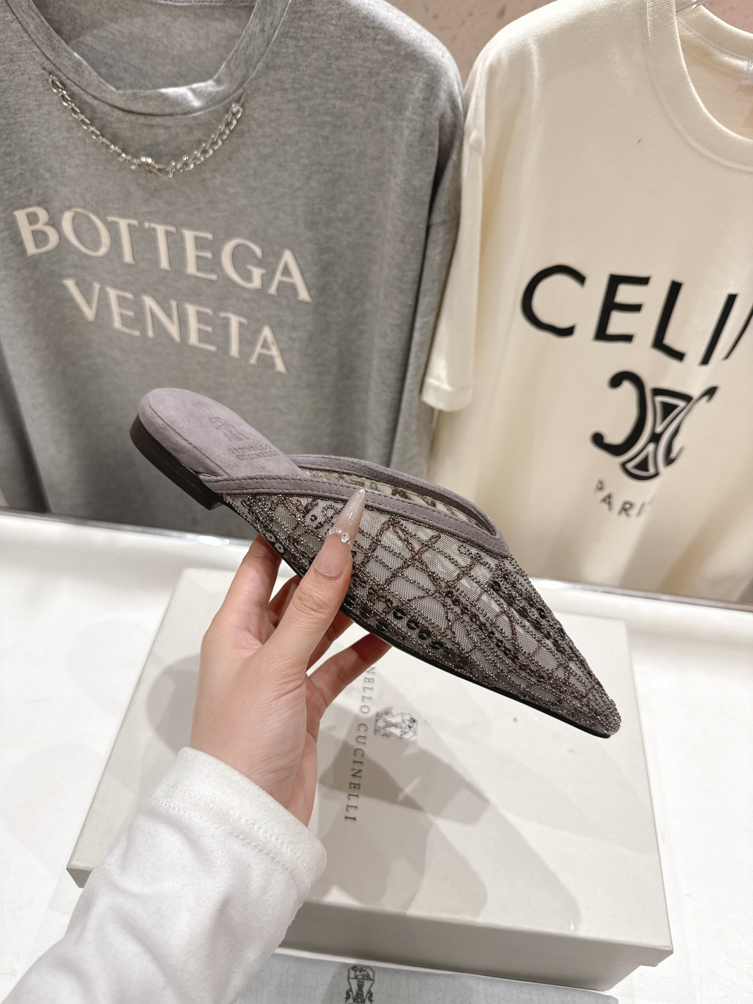 高版本出厂 Brunello Cucinelli 新款BC尖头时装鞋平底鞋半包拖鞋穆勒鞋BC是意大利知名