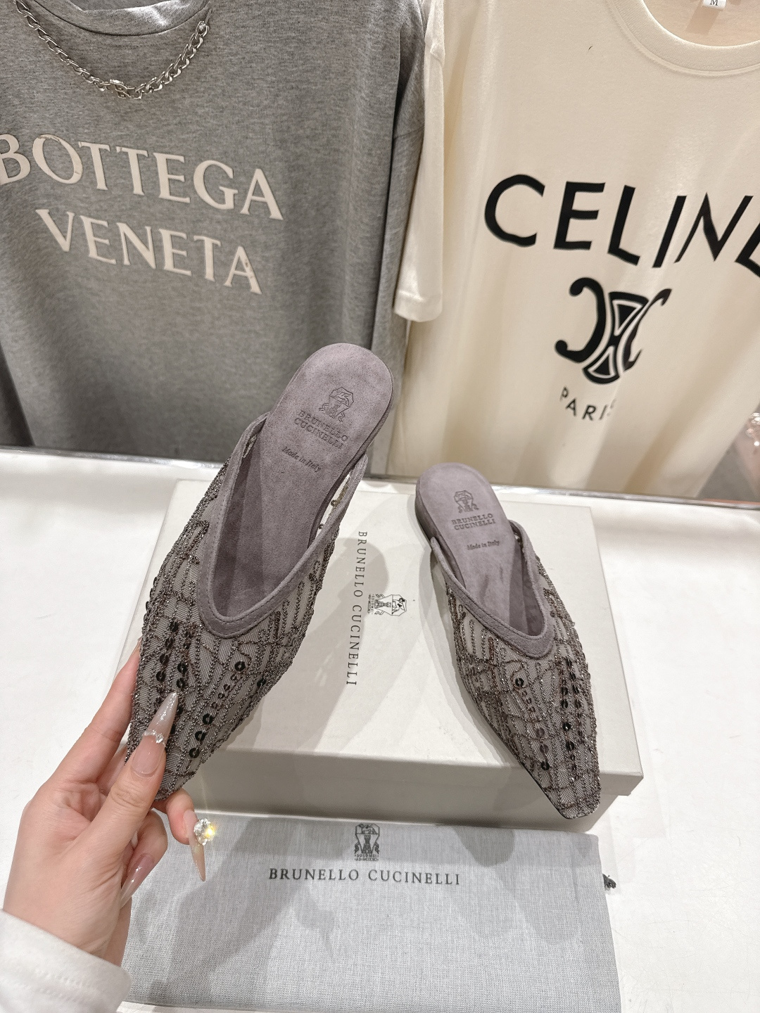 高版本出厂 Brunello Cucinelli 新款BC尖头时装鞋平底鞋半包拖鞋穆勒鞋BC是意大利知名