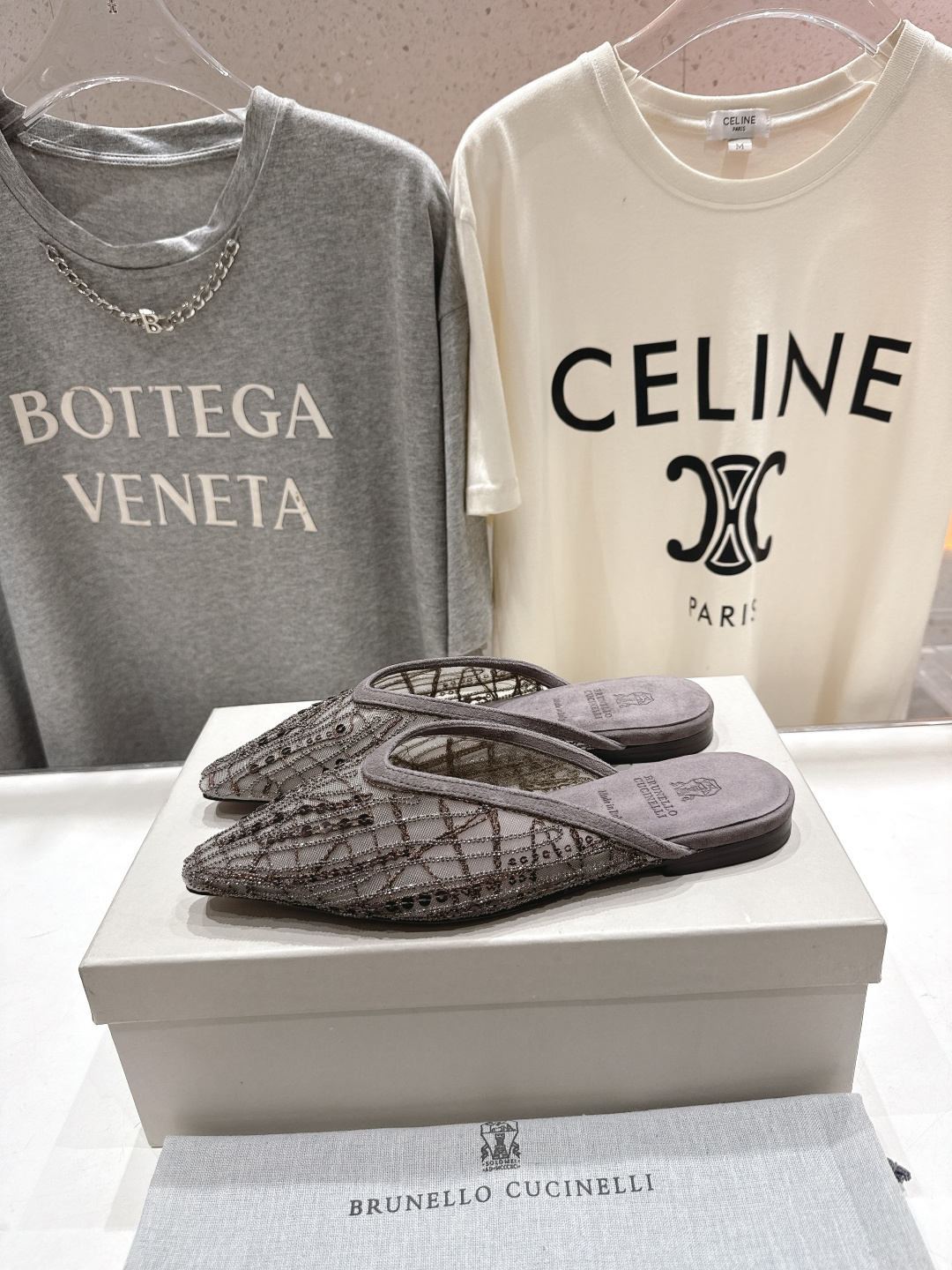 高版本出厂 Brunello Cucinelli 新款BC尖头时装鞋平底鞋半包拖鞋穆勒鞋BC是意大利知名