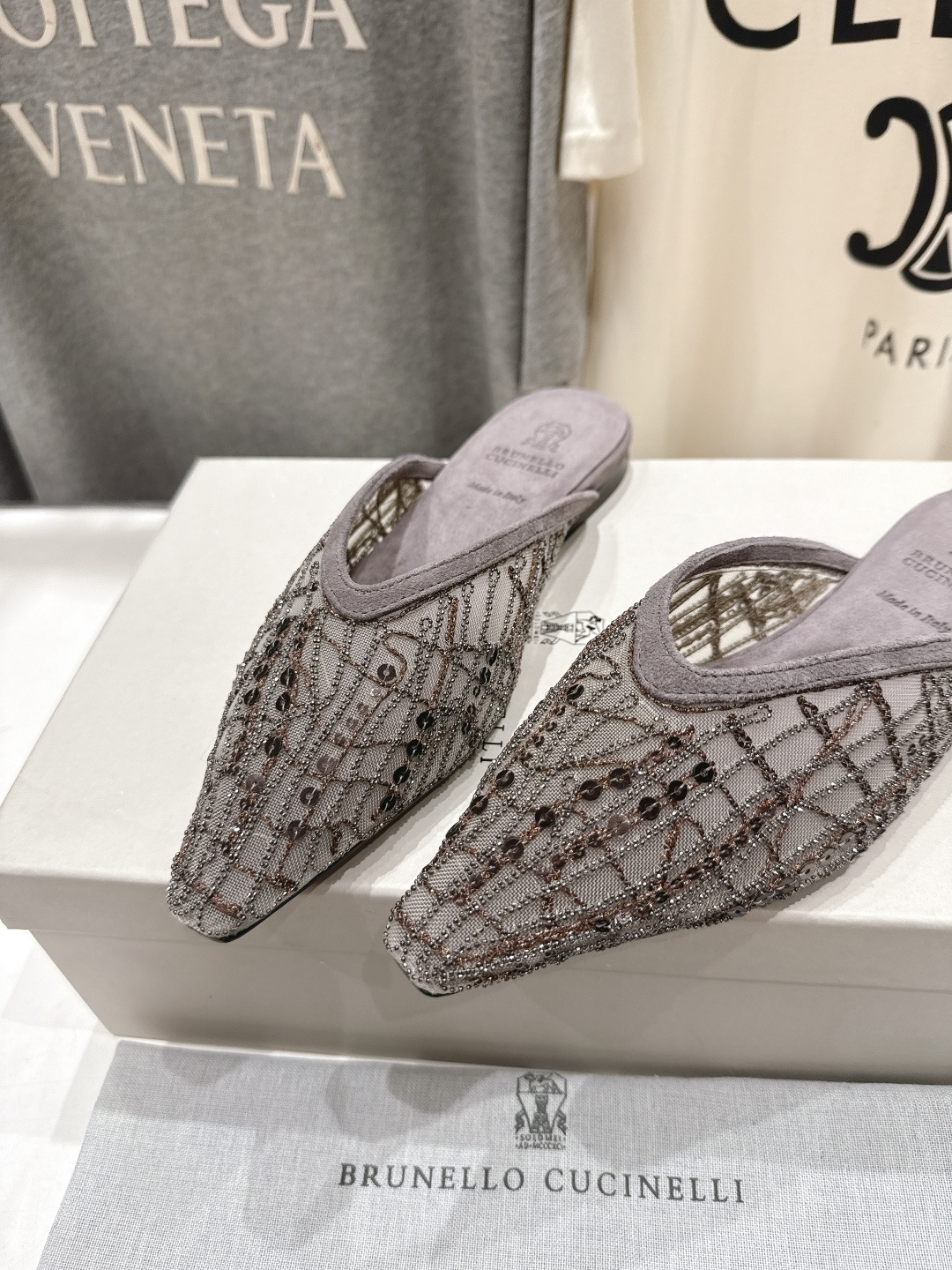 高版本出厂 Brunello Cucinelli 新款BC尖头时装鞋平底鞋半包拖鞋穆勒鞋BC是意大利知名