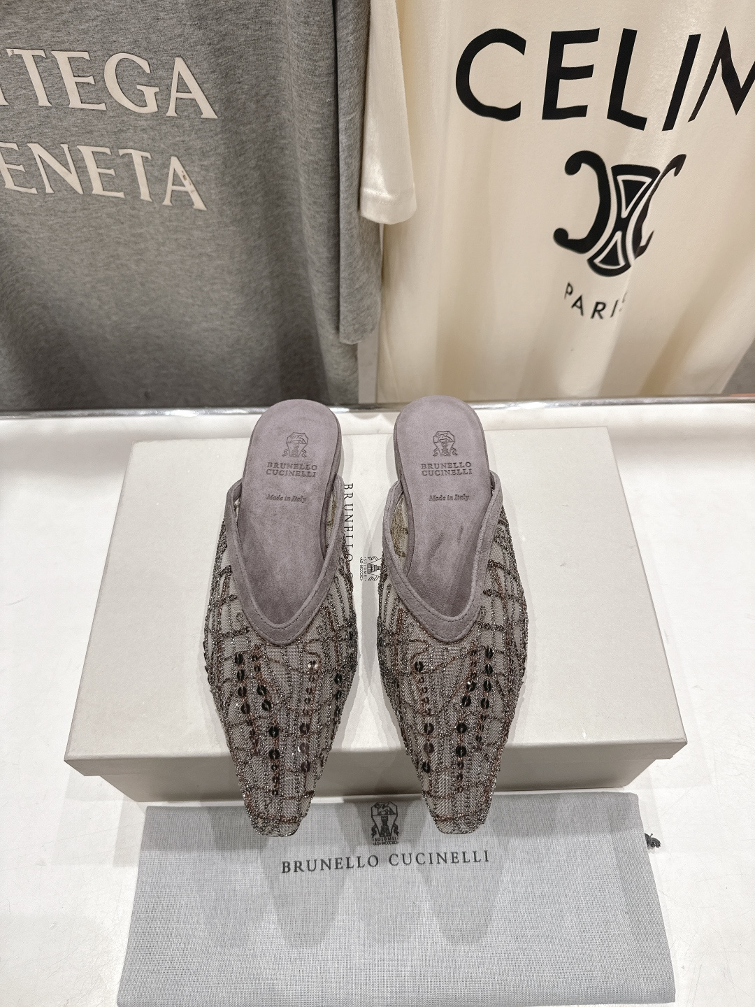 高版本出厂 Brunello Cucinelli 新款BC尖头时装鞋平底鞋半包拖鞋穆勒鞋BC是意大利知名