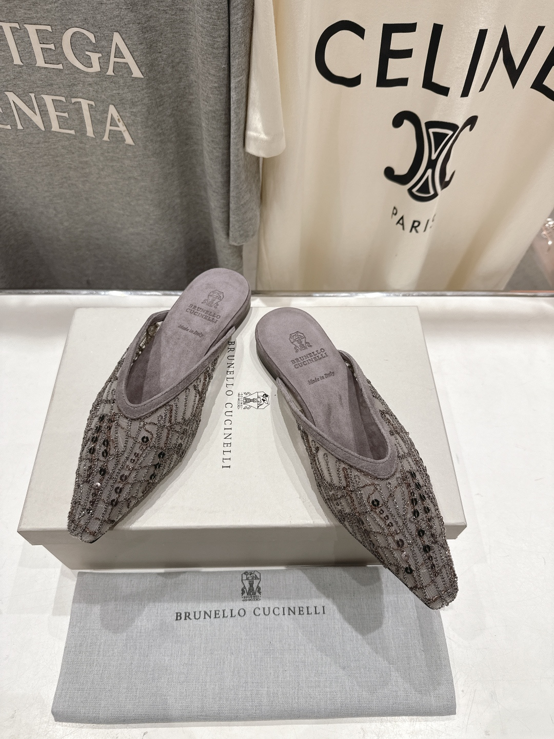 高版本出厂 Brunello Cucinelli 新款BC尖头时装鞋平底鞋半包拖鞋穆勒鞋BC是意大利知名