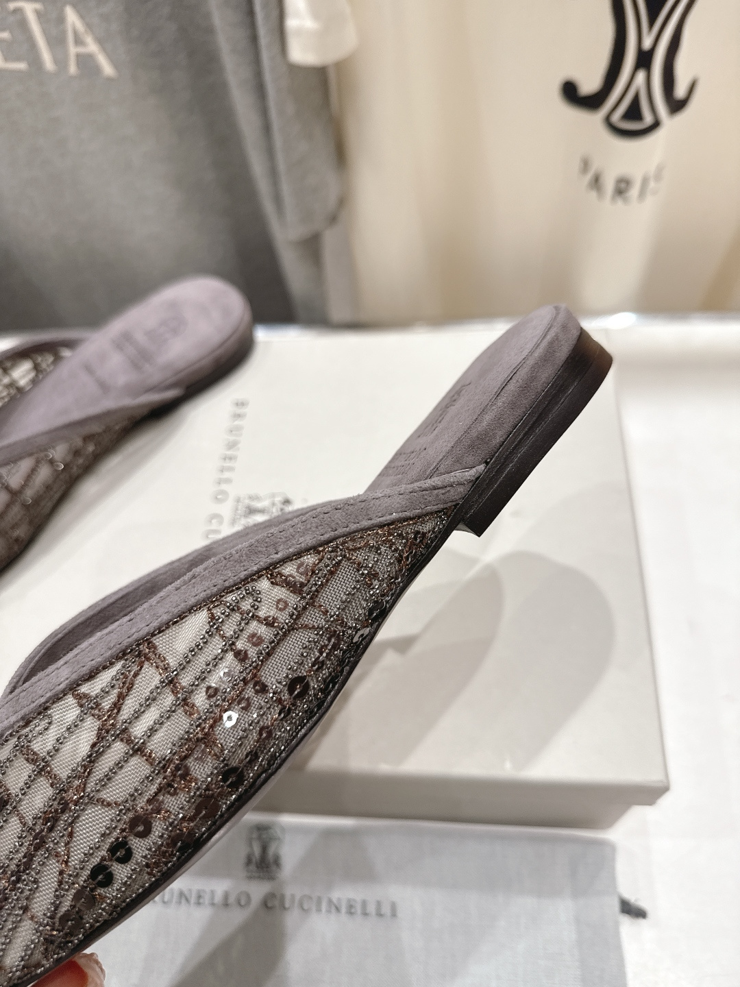 高版本出厂 Brunello Cucinelli 新款BC尖头时装鞋平底鞋半包拖鞋穆勒鞋BC是意大利知名