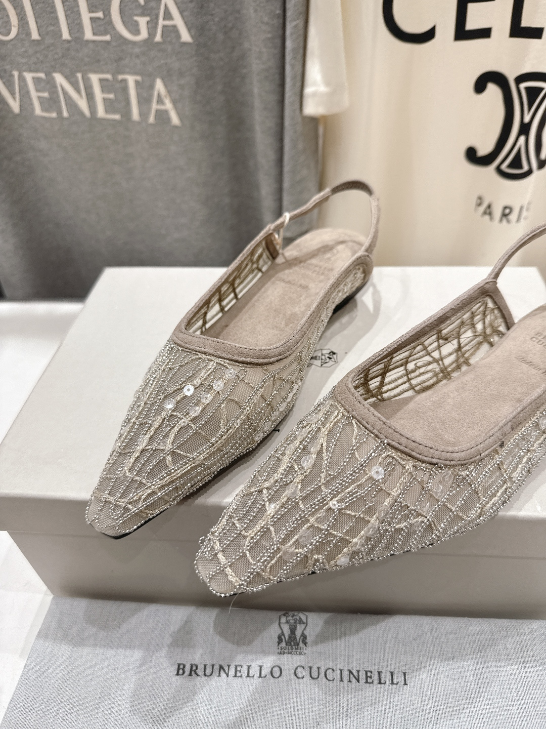 高版本出厂 Brunello Cucinelli 新款BC尖头时装鞋平底鞋凉鞋穆勒鞋BC是意大利知名品牌