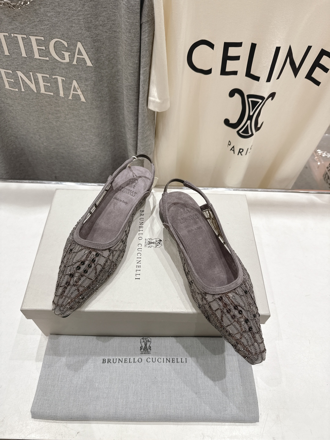 高版本出厂 Brunello Cucinelli 新款BC尖头时装鞋平底鞋凉鞋穆勒鞋BC是意大利知名品牌