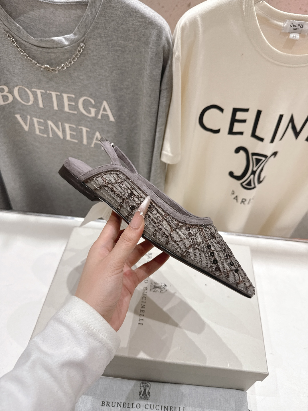 高版本出厂 Brunello Cucinelli 新款BC尖头时装鞋平底鞋凉鞋穆勒鞋BC是意大利知名品牌