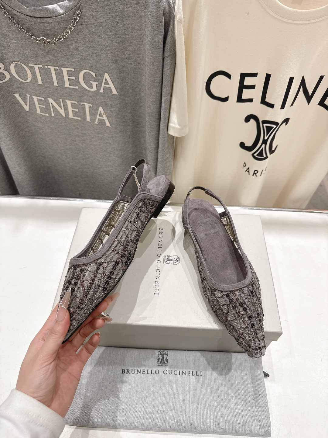 高版本出厂 Brunello Cucinelli 新款BC尖头时装鞋平底鞋凉鞋穆勒鞋BC是意大利知名品牌