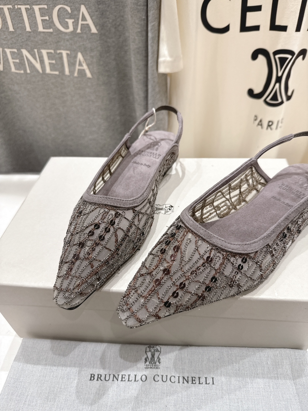 高版本出厂 Brunello Cucinelli 新款BC尖头时装鞋平底鞋凉鞋穆勒鞋BC是意大利知名品牌