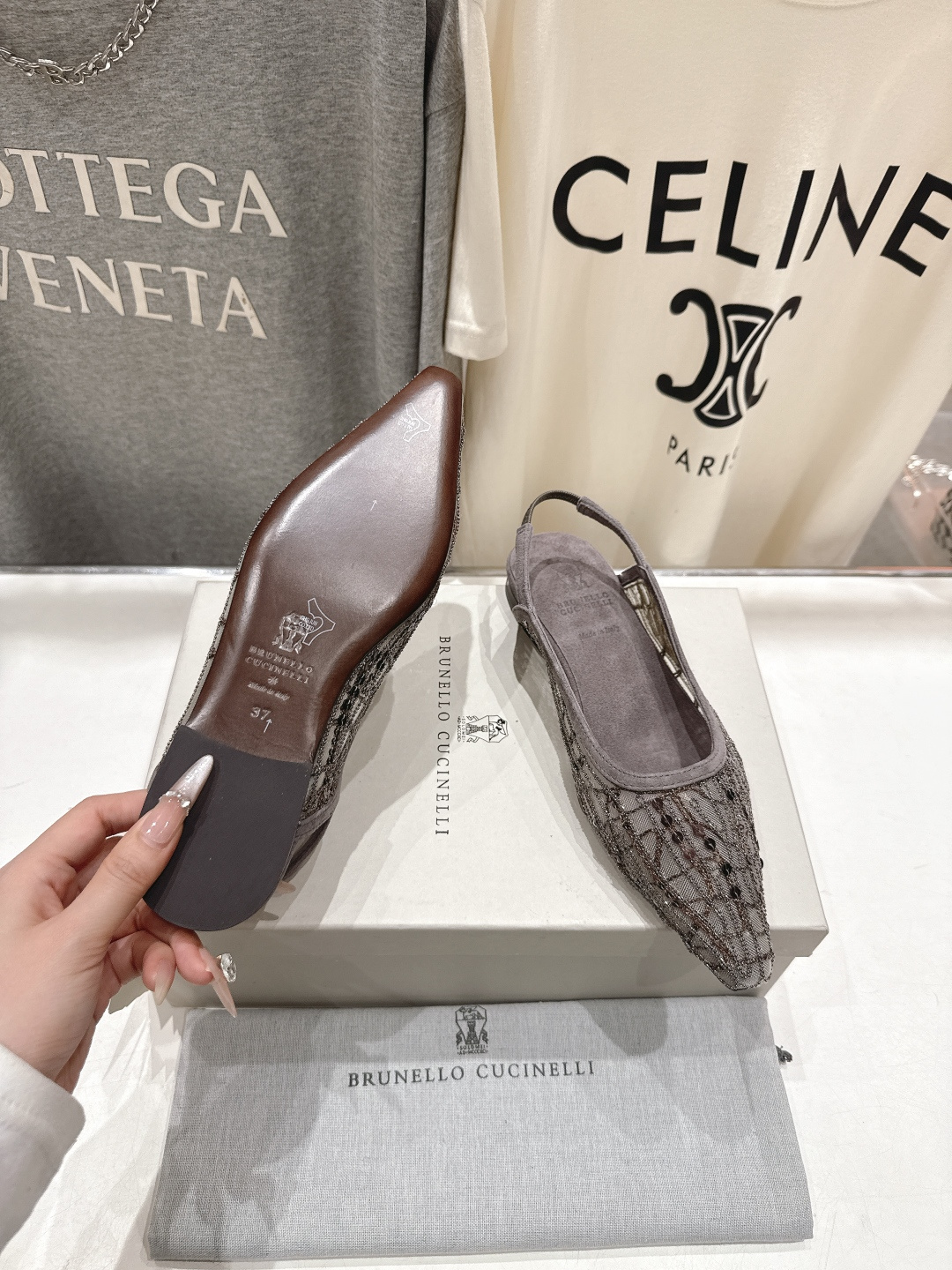 高版本出厂 Brunello Cucinelli 新款BC尖头时装鞋平底鞋凉鞋穆勒鞋BC是意大利知名品牌