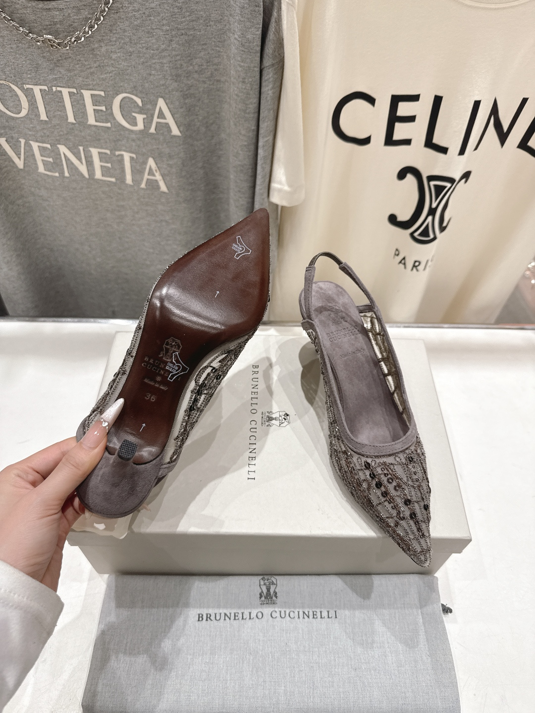 高版本出厂 Brunello Cucinelli 新款BC尖头时装鞋高跟鞋凉鞋穆勒鞋BC是意大利知名品牌